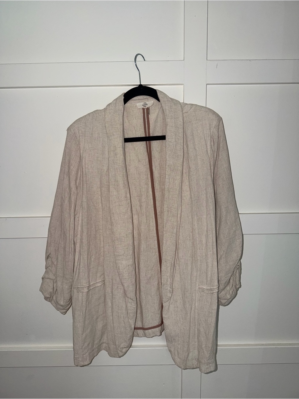 entro Natural Beige Open-Front Linen Jacket